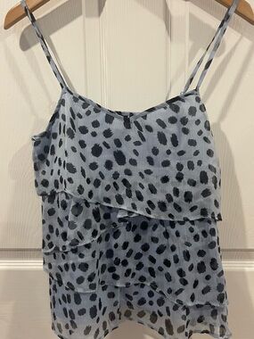 H&M Light Blue and Black Spotted Tiered Chiffon Tank Top